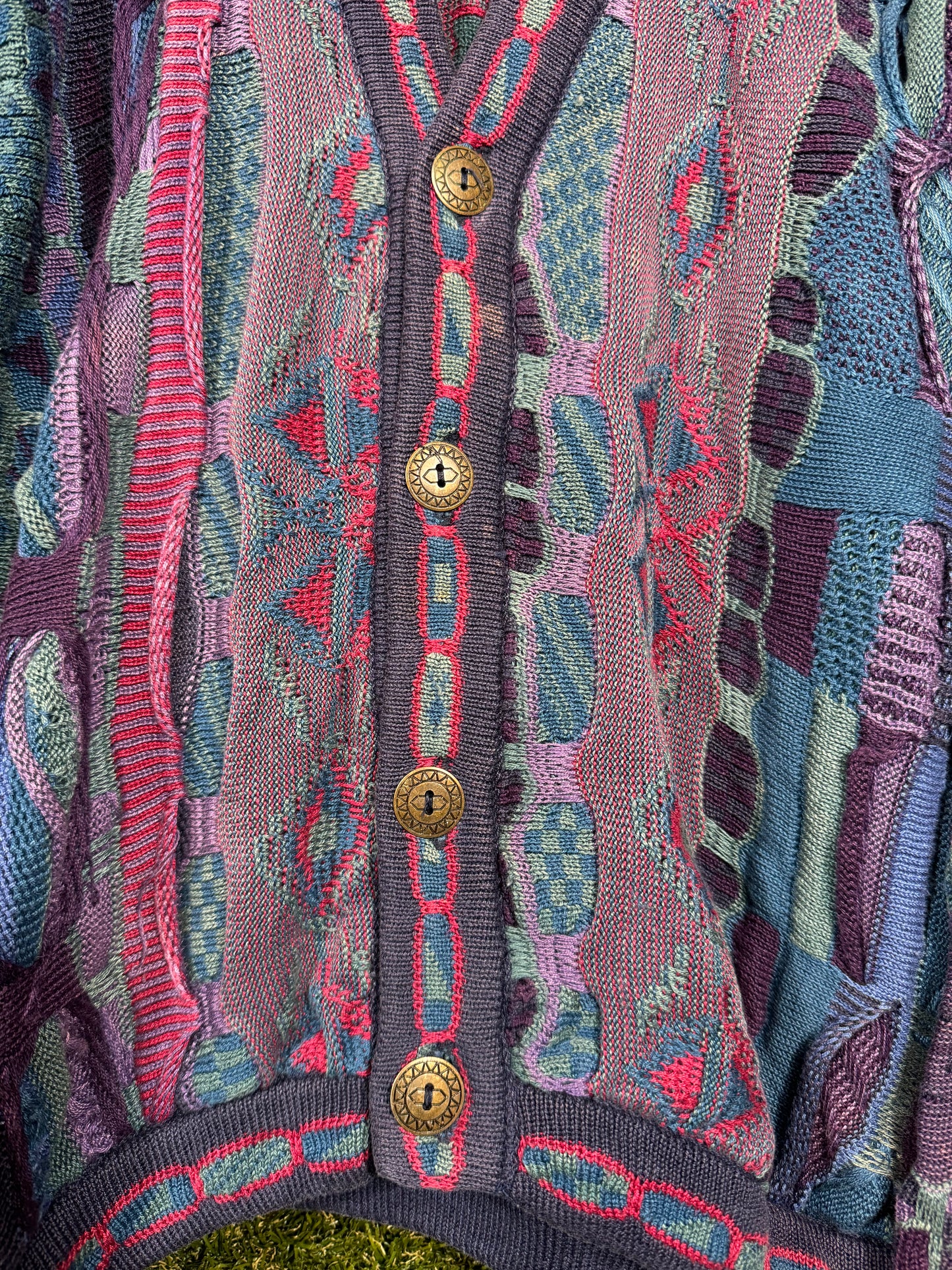 Tundra Canada Vintage Men's Purple Patterned Cardigan Sweater