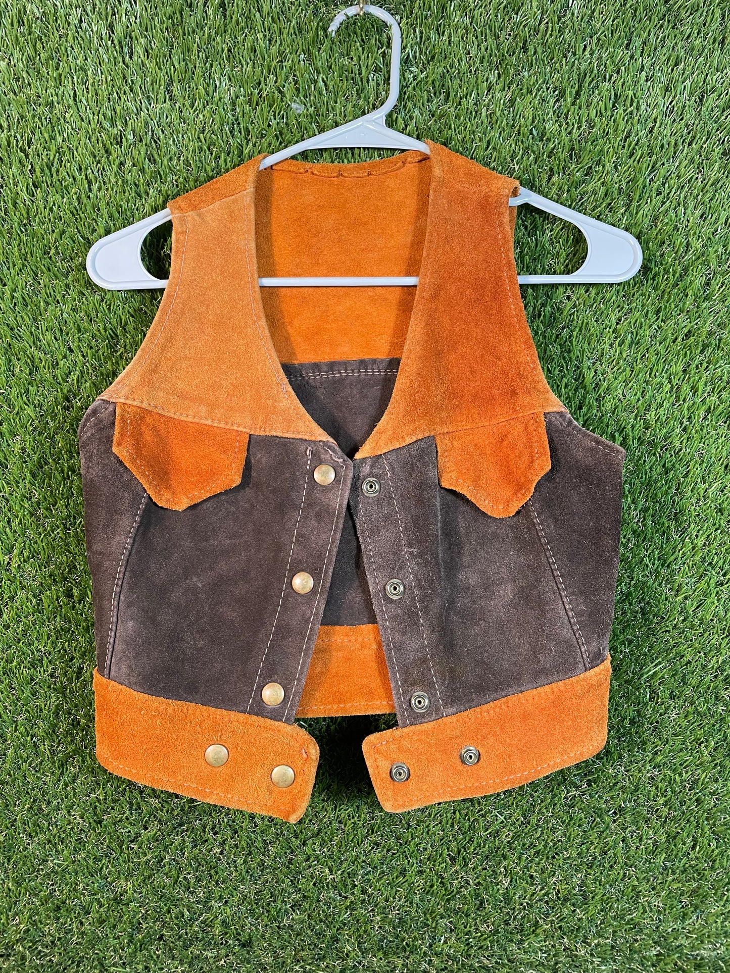 Leather Orange and Brown Kid's Vest