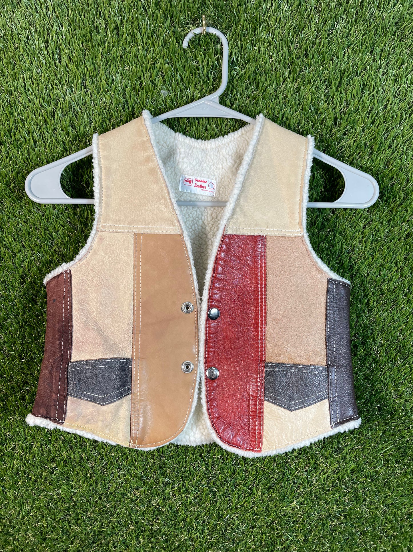 Genuine Leather Red Patch Leather Kid's Vest