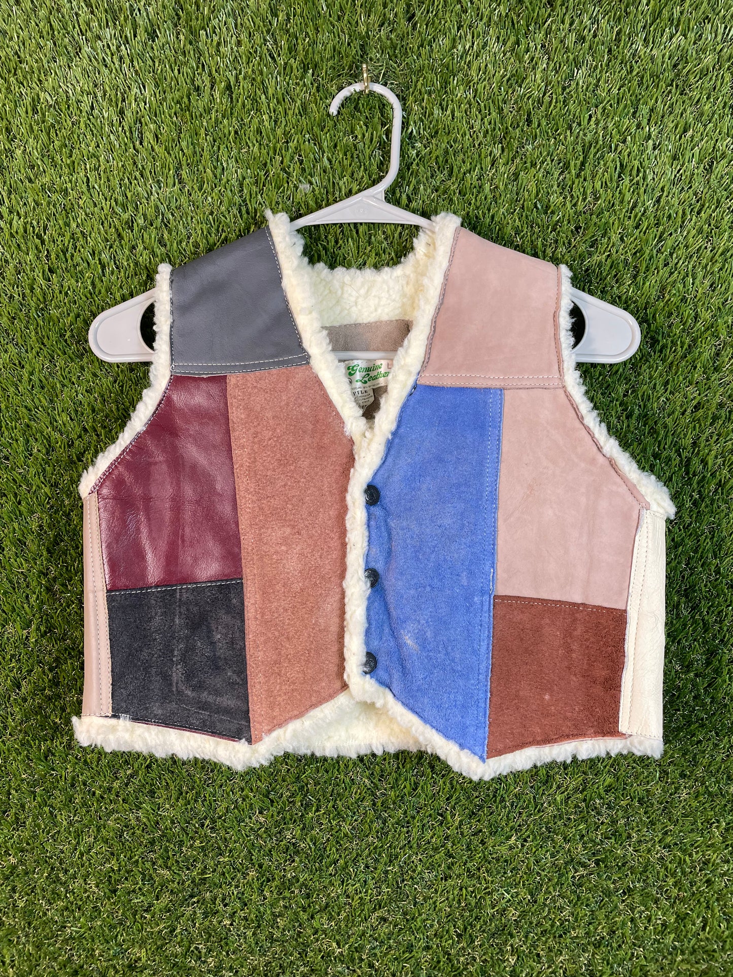 Genuine Leather Blue Multicolor Kid's Vest