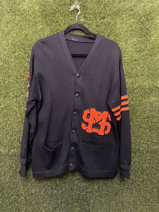1966 Wrestling Letterman Sweater Black and Orange