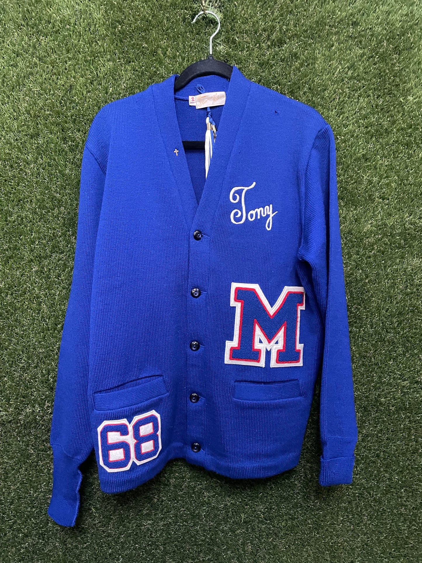 1968 Shannon and Johnson Blue Letterman Sweater