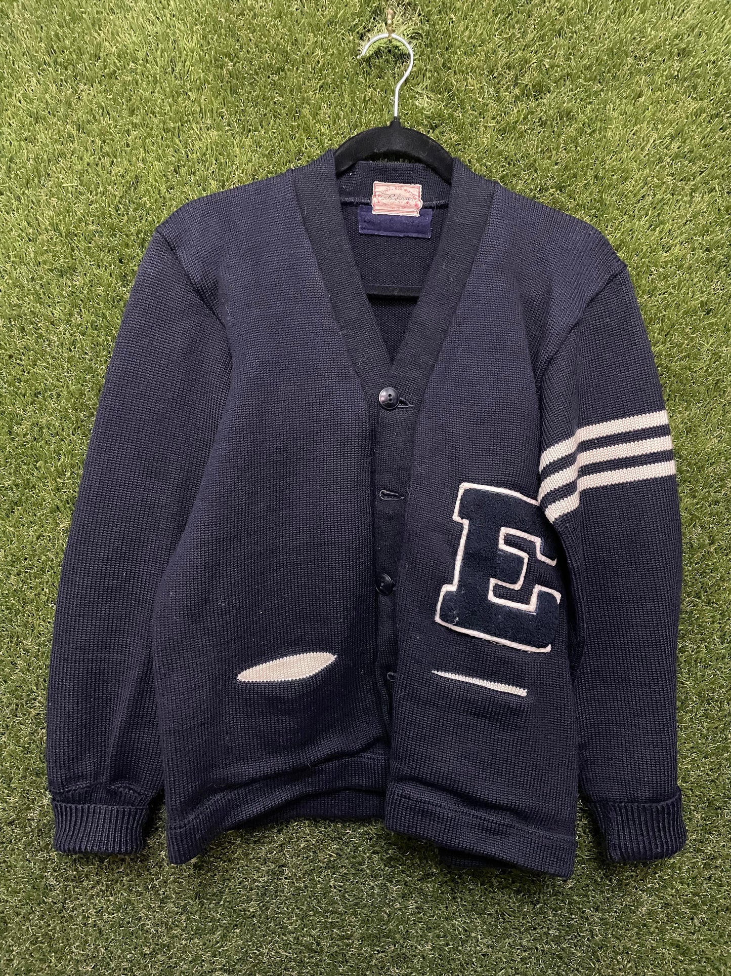 Dehen Navy Letterman Sweater E Patch