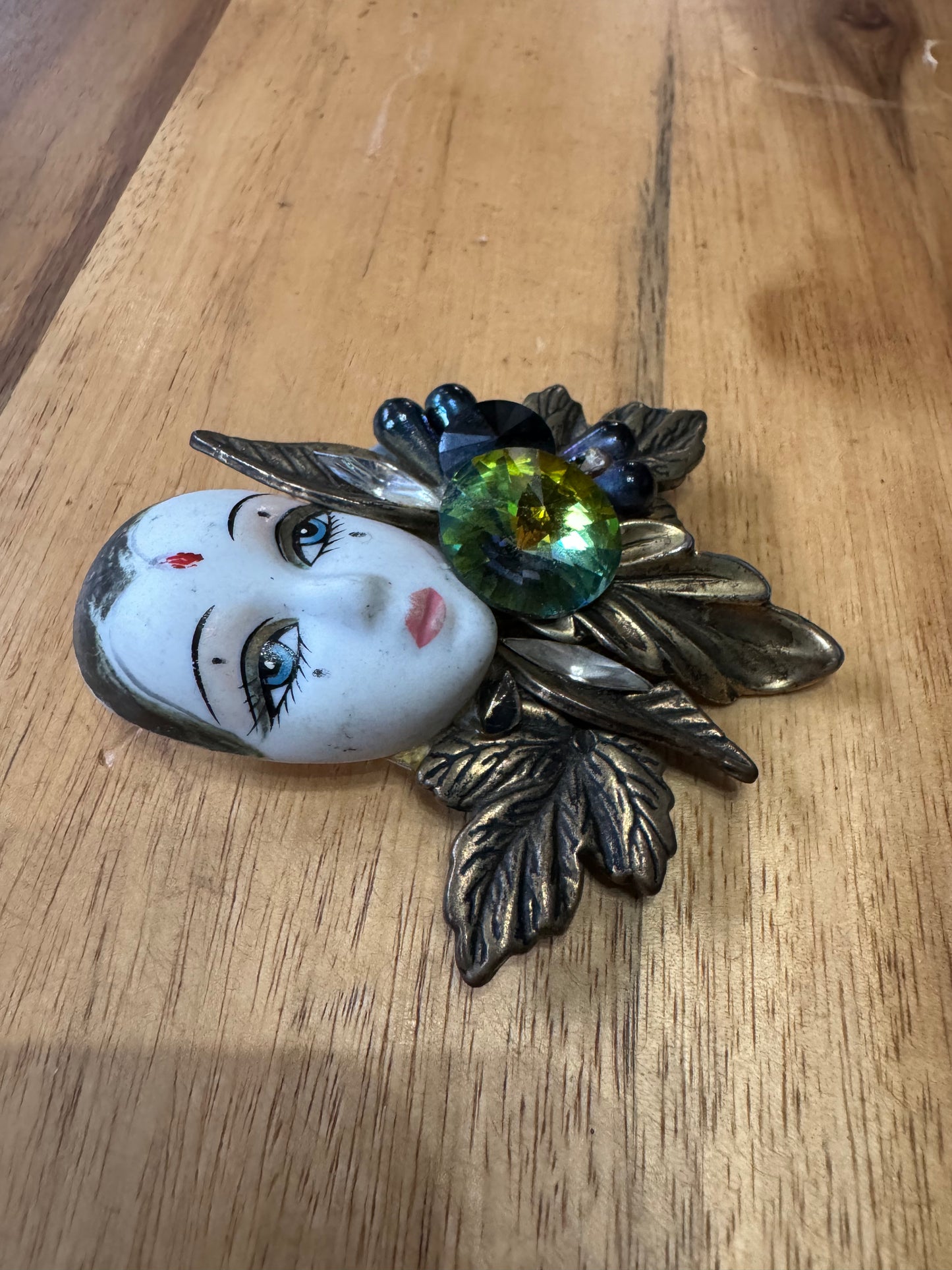 Porcelain Face Brooch