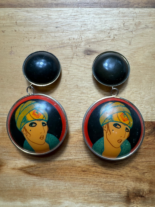 Painted Woman Dangle Earrings