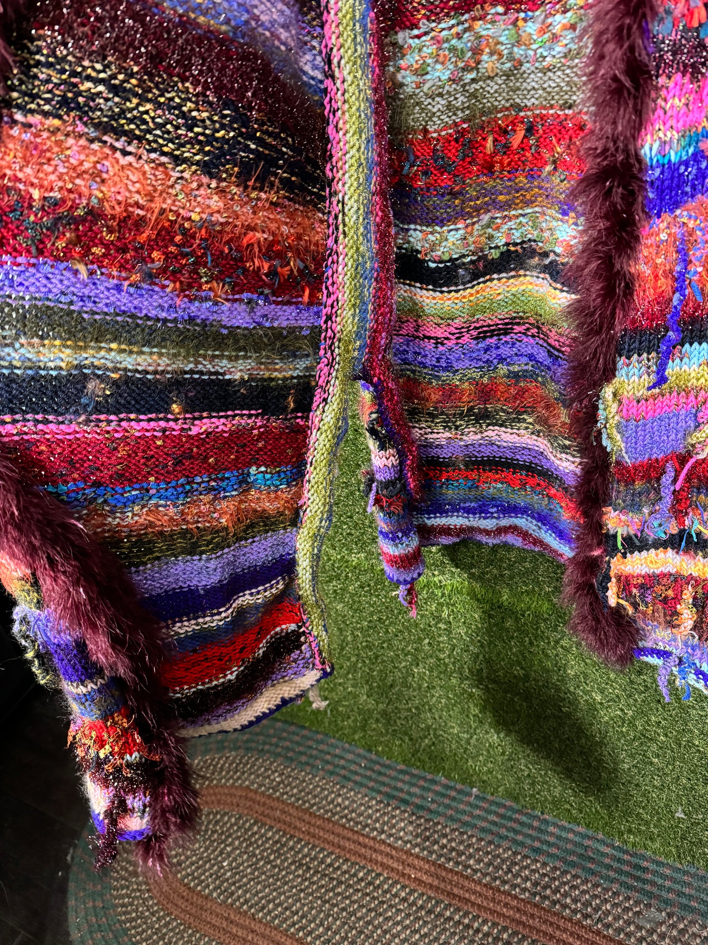 Hand Knit Colorful Cardigan With Feather Detailing