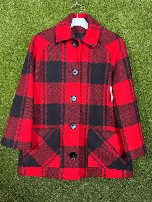 Women's Plaid Button Up Wool Coat