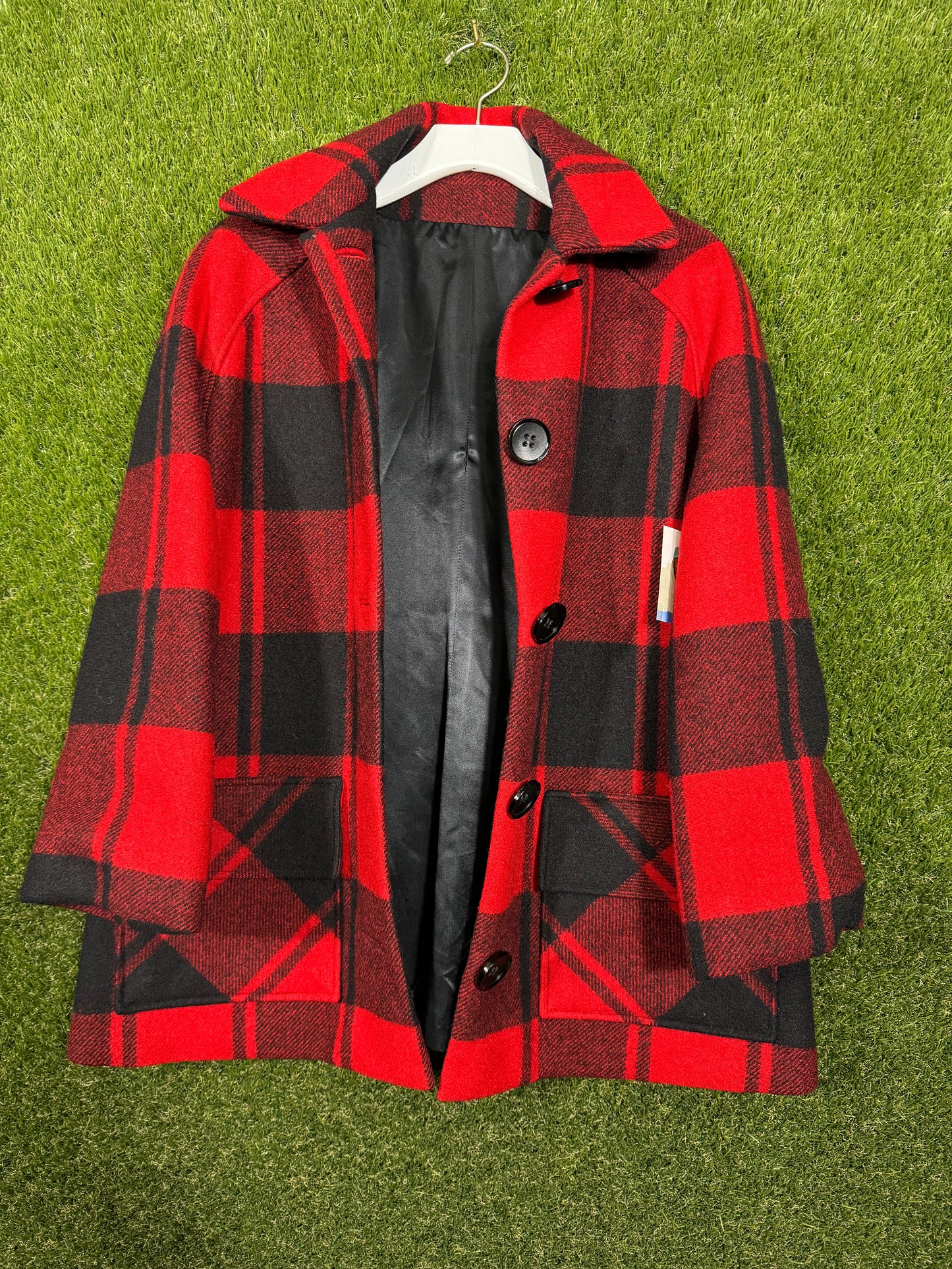 Women's Plaid Button Up Wool Coat