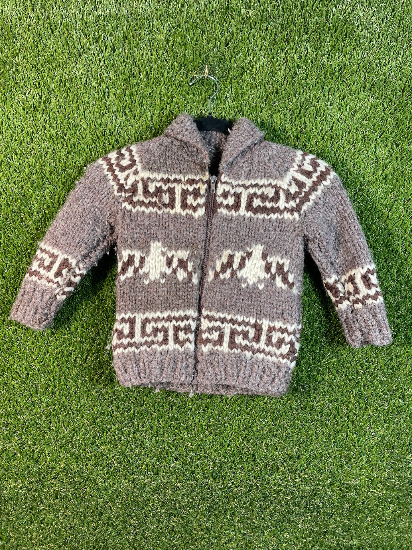 Cowichan Knit Brown and Cream Kid's Zip Up Sweater