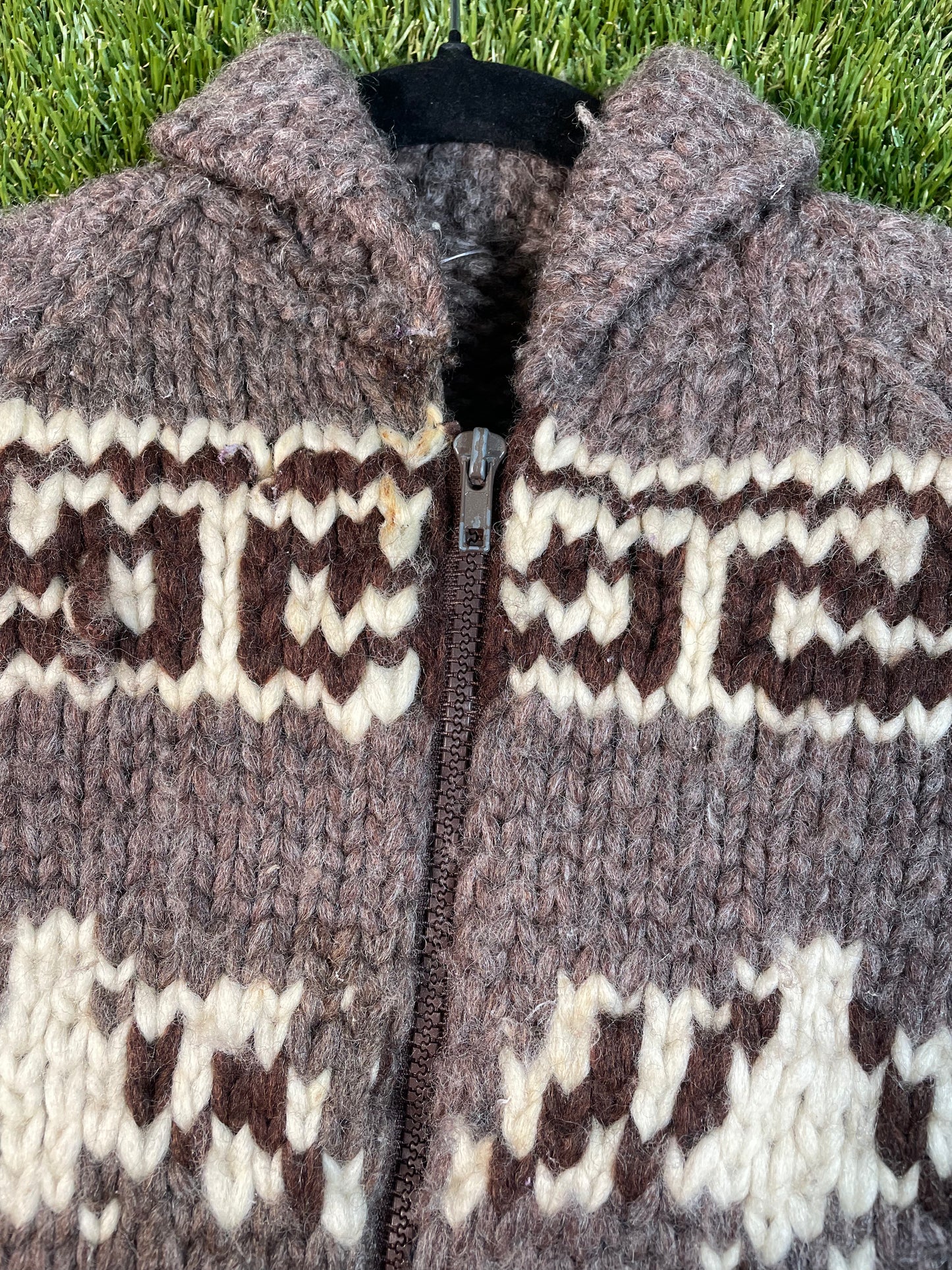 Cowichan Knit Brown and Cream Kid's Zip Up Sweater