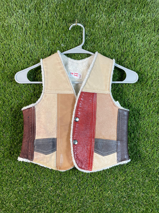 Genuine Leather Red Patch Leather Kid's Vest