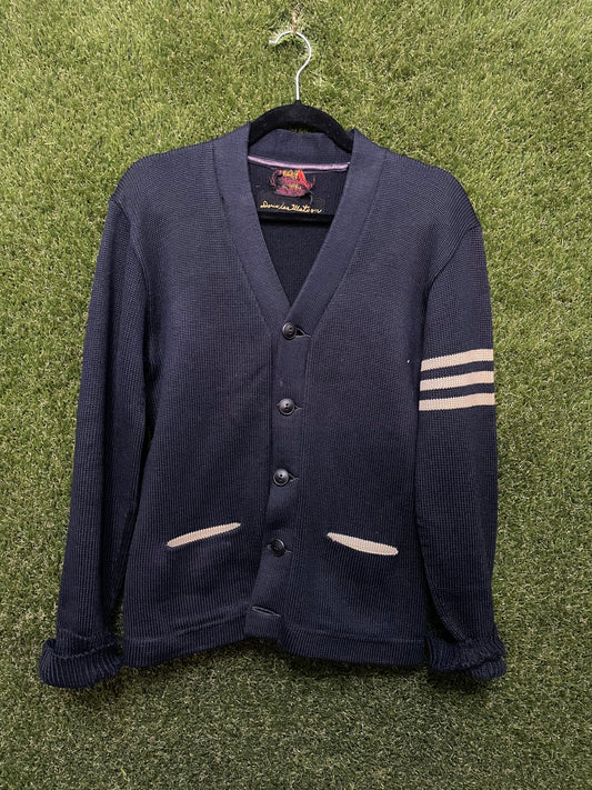 Kendel Navy Letterman Sweater with Elbow Patches